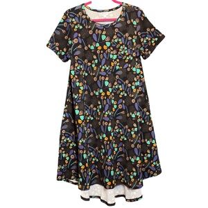 LuLaRoe Dress Women’s S Black Teal Purple & Gold Floral Leaf Print Loose Pocket